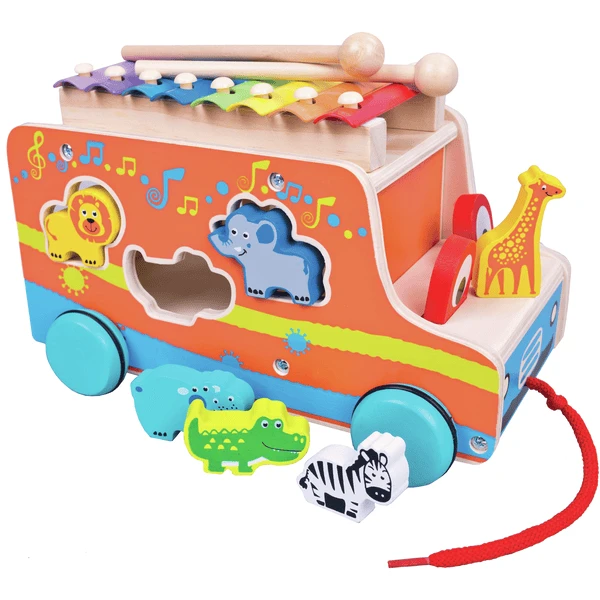 Bino Houten Plug-in Auto Met Xylofoon 3 Bino Houten Plug-in Auto Met Xylofoon