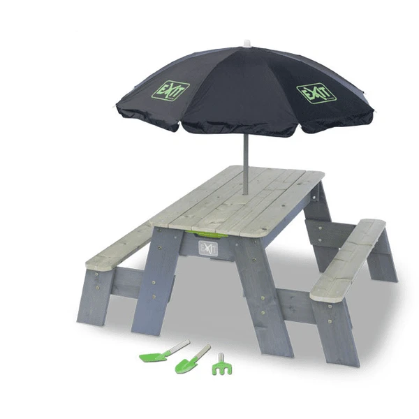 EXIT TOYS EXIT Aksent Zand-, Water- En Picknicktafel (2 Bankjes) Met Parasol En Tuingereedschap 4 EXIT TOYS EXIT Aksent Zand-, Water- En Picknicktafel (2 Bankjes) Met Parasol En Tuingereedschap - Afbeelding 2