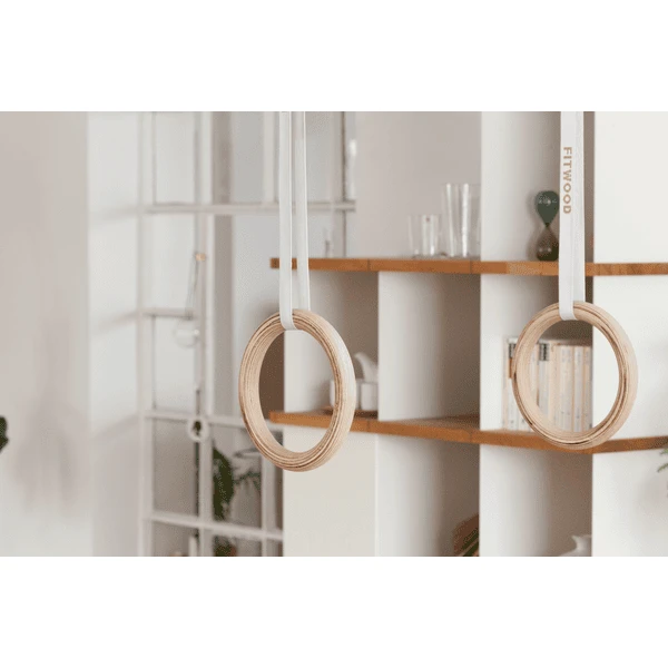 Fitwood ULPU Turnringen, Berken Wit Gewaxt - Zwarte Bandjes 4 Fitwood ULPU Turnringen, Berken Wit Gewaxt - Zwarte Bandjes - Afbeelding 2