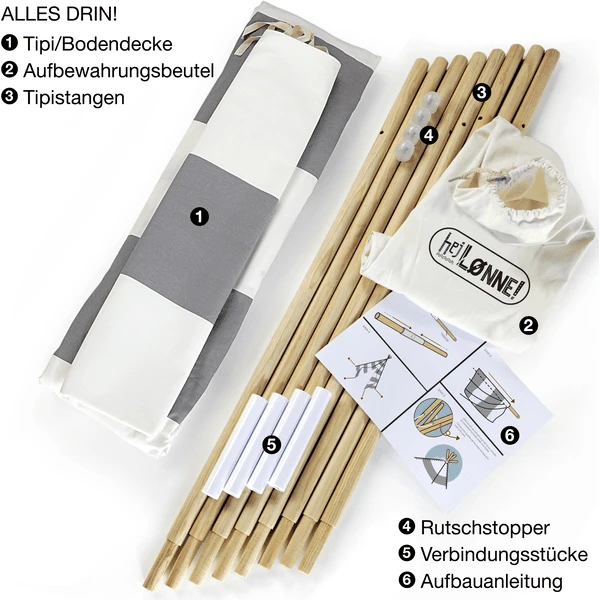 Hej Loenne Kindertent, Grijs-wit Gestreept 6 Hej Loenne Kindertent, Grijs-wit Gestreept - Afbeelding 4