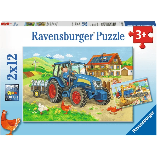 Ravensburger Puzzel 2x12 Stuks - Bouwplaats En Boerderij 3 Ravensburger Puzzel 2x12 Stuks - Bouwplaats En Boerderij