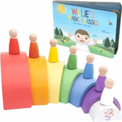 Schmetterline Houten Strik En Poppenset Met Boek "Willie's Magic Glasses" (Engels Boek)