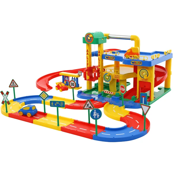 WADER Garage Nr. 1 Met Straatset En Auto's 3 WADER Garage Nr. 1 Met Straatset En Auto's